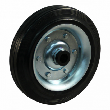 Stalen wiel, 250mm diameter, rubber loopvlak, rollager