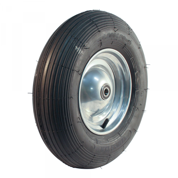 Kruiwagenwiel met as 125mm lengte, 400mm 4.80/4.00-8, stalen velg, luchtband 2PR, kogellager, LW645810