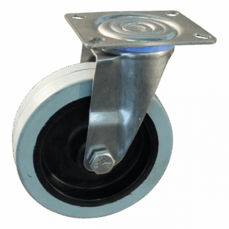Rvs zwenkwiel, 80mm diameter, elastisch rubber loopvlak, kogellager, ZW309493