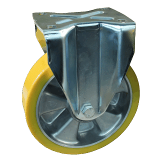 Stalen bokwiel, 250mm diameter, PU loopvlak, kogellager, 300mm bouwhoogte, BW498266