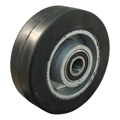 Gietijzeren wiel, 150mm diameter, elastisch rubber loopvlak, kogellager, LW751111