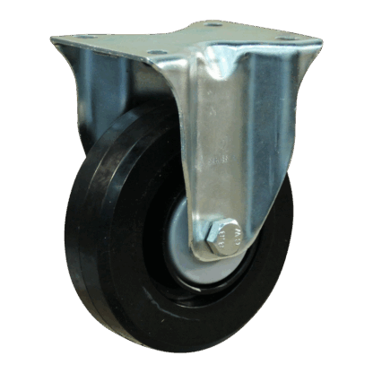 Stalen bokwiel, 125mm diameter, elastisch rubber loopvlak, kogellager, 155mm bouwhoogte, BW865004