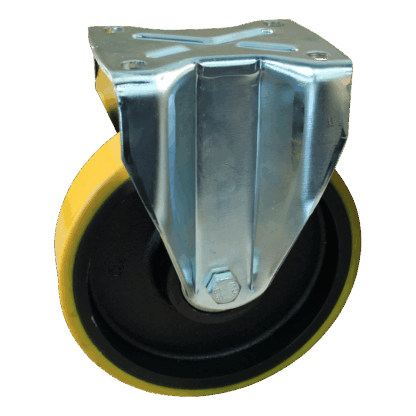 Stalen bokwiel, 250mm diameter, PU loopvlak, kogellager, 300mm bouwhoogte, BW161447