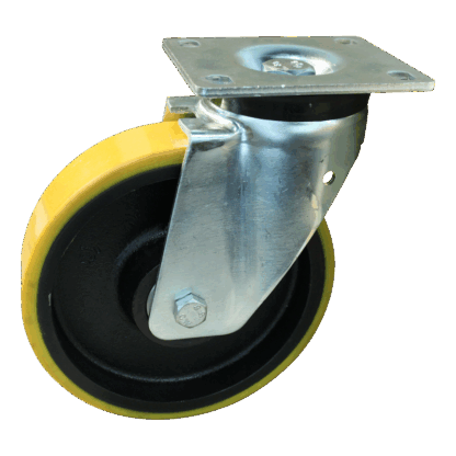 Stalen zwenkwiel, 250mm diameter, PU loopvlak, kogellager, ZW477535