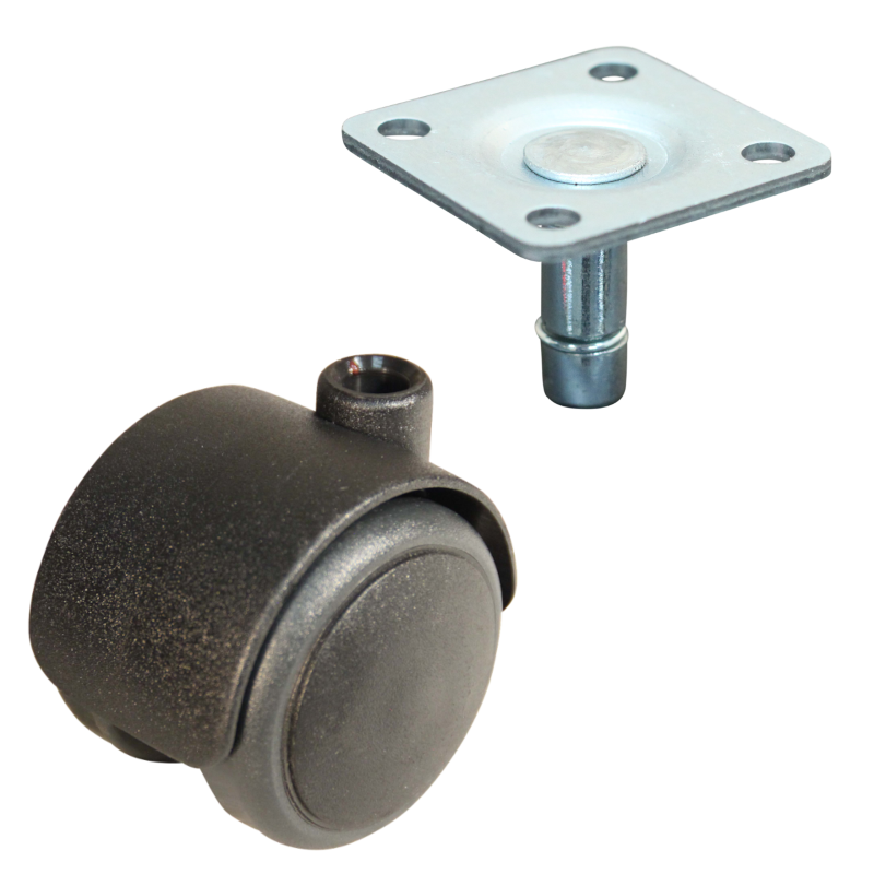 Kunststof zwenkwiel, 50mm diameter, TPE loopvlak, glijlager, ZW161619