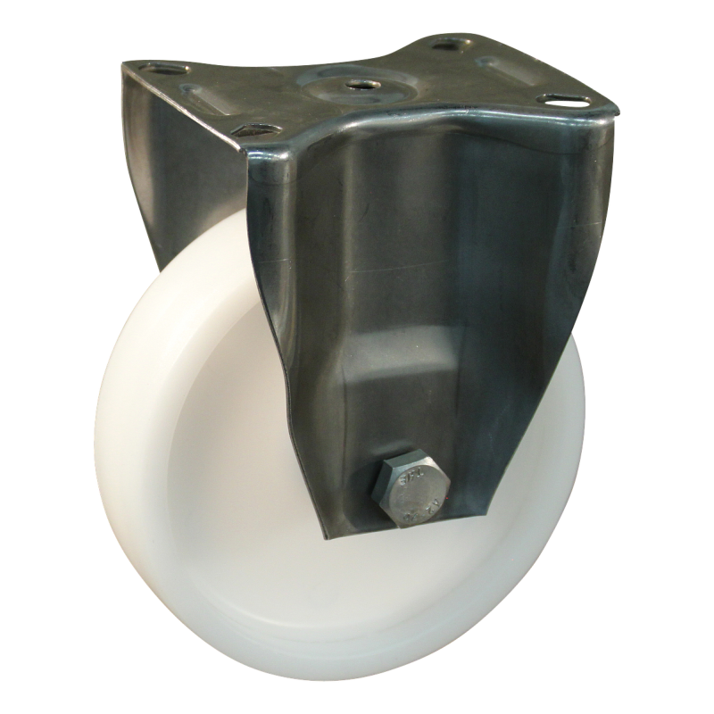 Rvs bokwiel, 80mm diameter, PA loopvlak, glijlager, 108mm bouwhoogte, BW630621