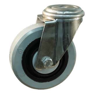 Rvs zwenkwiel, 160mm diameter, elastisch rubber loopvlak, kogellager RVS, ZW744393