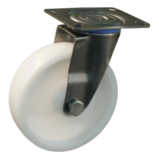 Rvs zwenkwiel, 80mm diameter, PA loopvlak, glijlager, ZW946708