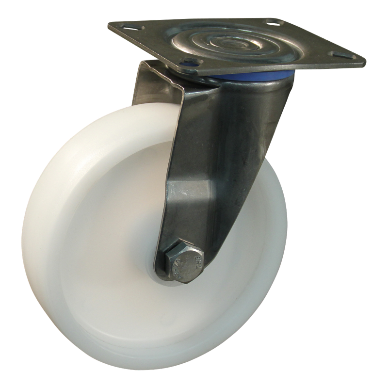 Rvs zwenkwiel, 80mm diameter, PA loopvlak, glijlager, ZW946708