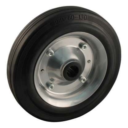 Stalen wiel, 250mm diameter, rubber loopvlak, rollager, LW302091