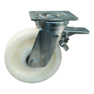 Stalen zwenkwiel, 200mm diameter, PA loopvlak, kogellager, dubbele rem, voorloop, ZW932245