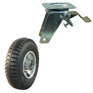 Stalen zwenkwiel, 220mm diameter, luchtband loopvlak, kogellager, dubbele rem, voorloop, ZW522327