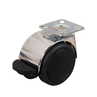 Verchroomd zwenkwiel, 50mm diameter, PU loopvlak, glijlager, wielrem, ZW337200