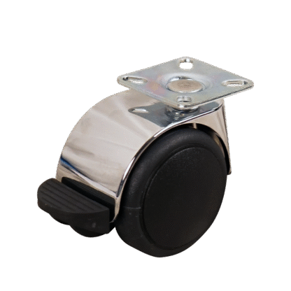 Verchroomd zwenkwiel, 50mm diameter, PU loopvlak, glijlager, wielrem, ZW337200