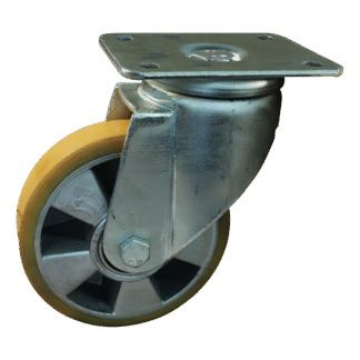 Stalen zwenkwiel, 100mm diameter, PU loopvlak, kogellager, ZW847287