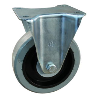 Stalen bokwiel, 125mm diameter, elastisch rubber loopvlak, kogellager, 156mm bouwhoogte, BW658098