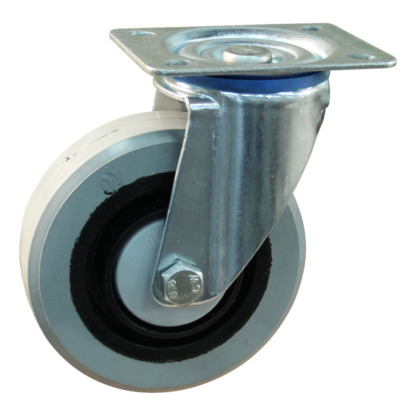 Stalen zwenkwiel, 125mm diameter, elastisch rubber loopvlak, kogellager, ZW974186