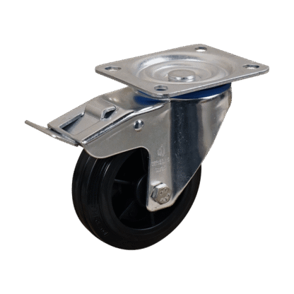 Staal zwenkwiel, 125mm diameter, TPE loopvlak, Rollager, dubbele rem, naloop, ZW998329