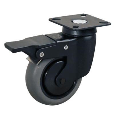 Stalen zwenkwiel, 125mm diameter, TPE loopvlak, kogellager, dubbele rem naloop, ZW607398